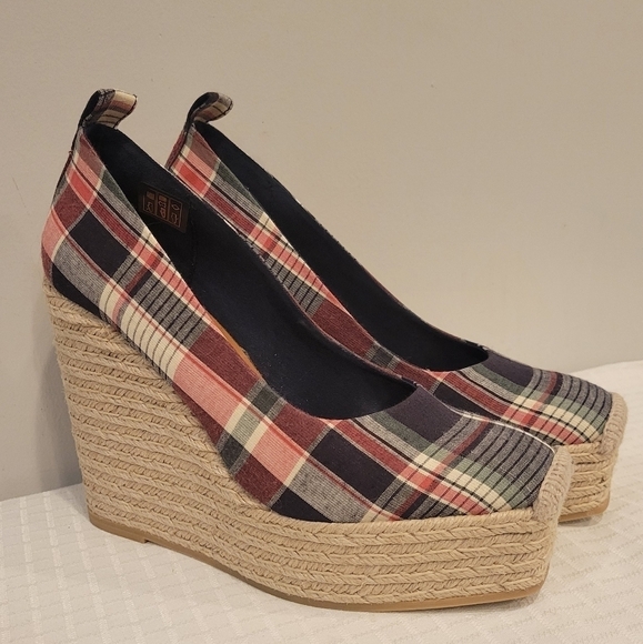 NEW Polo Ralph Lauren  Madras Print Slip On Wedge Espadrille Square Toe  SZ-8 - Picture 8 of 10